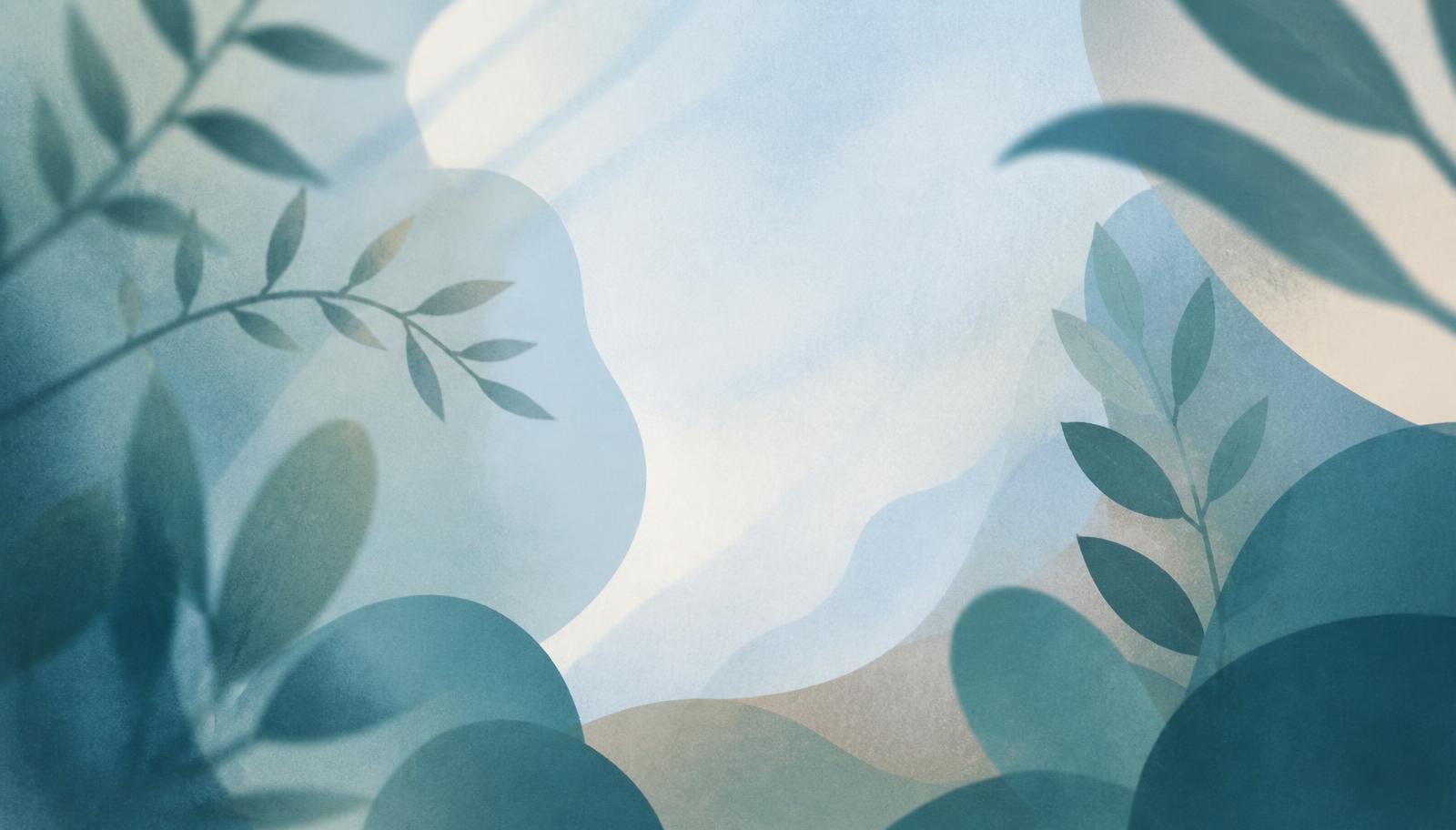 Soft abstract blue and teal foliage shapes